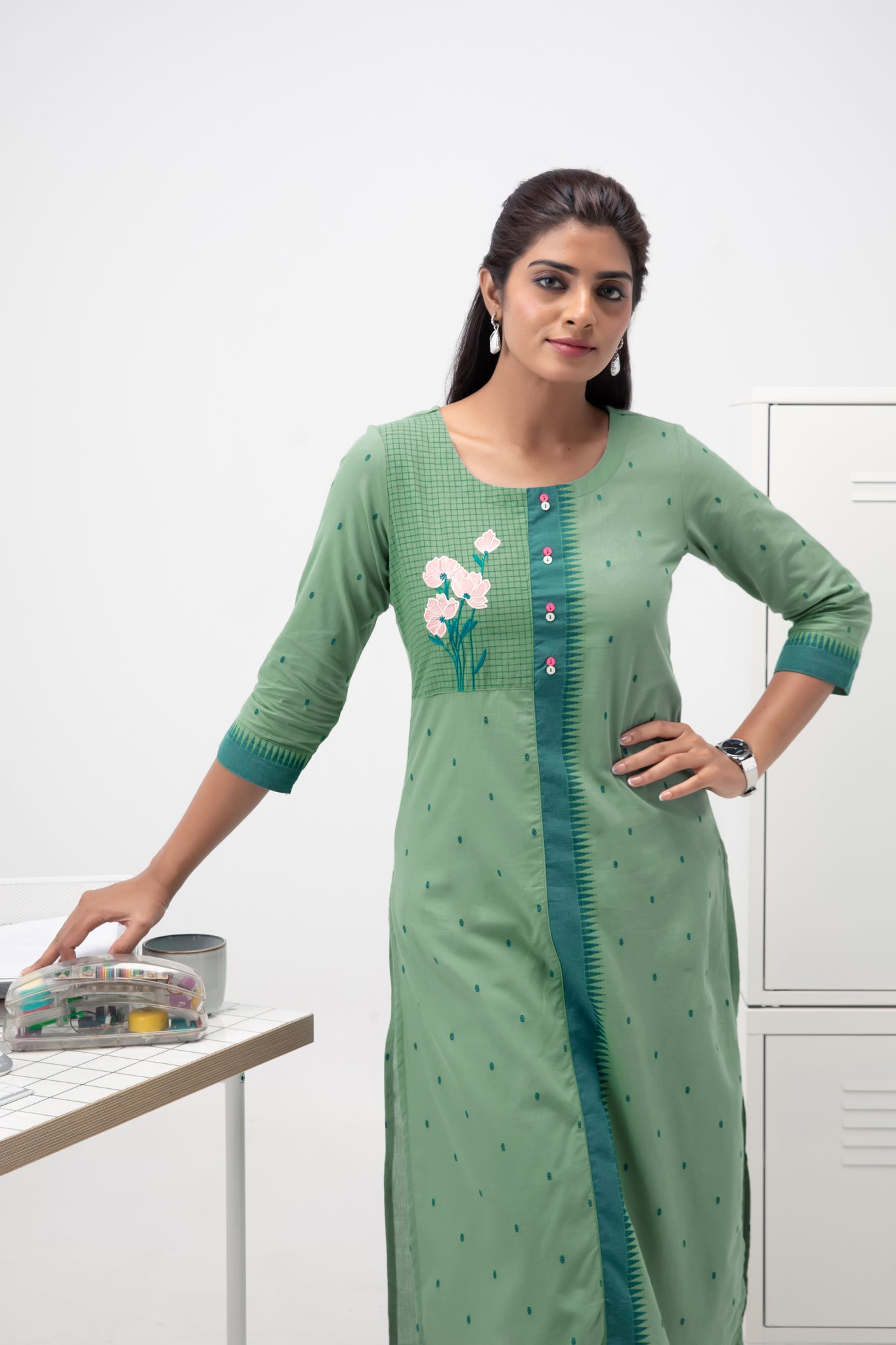 Green Dobby Cotton Kurta