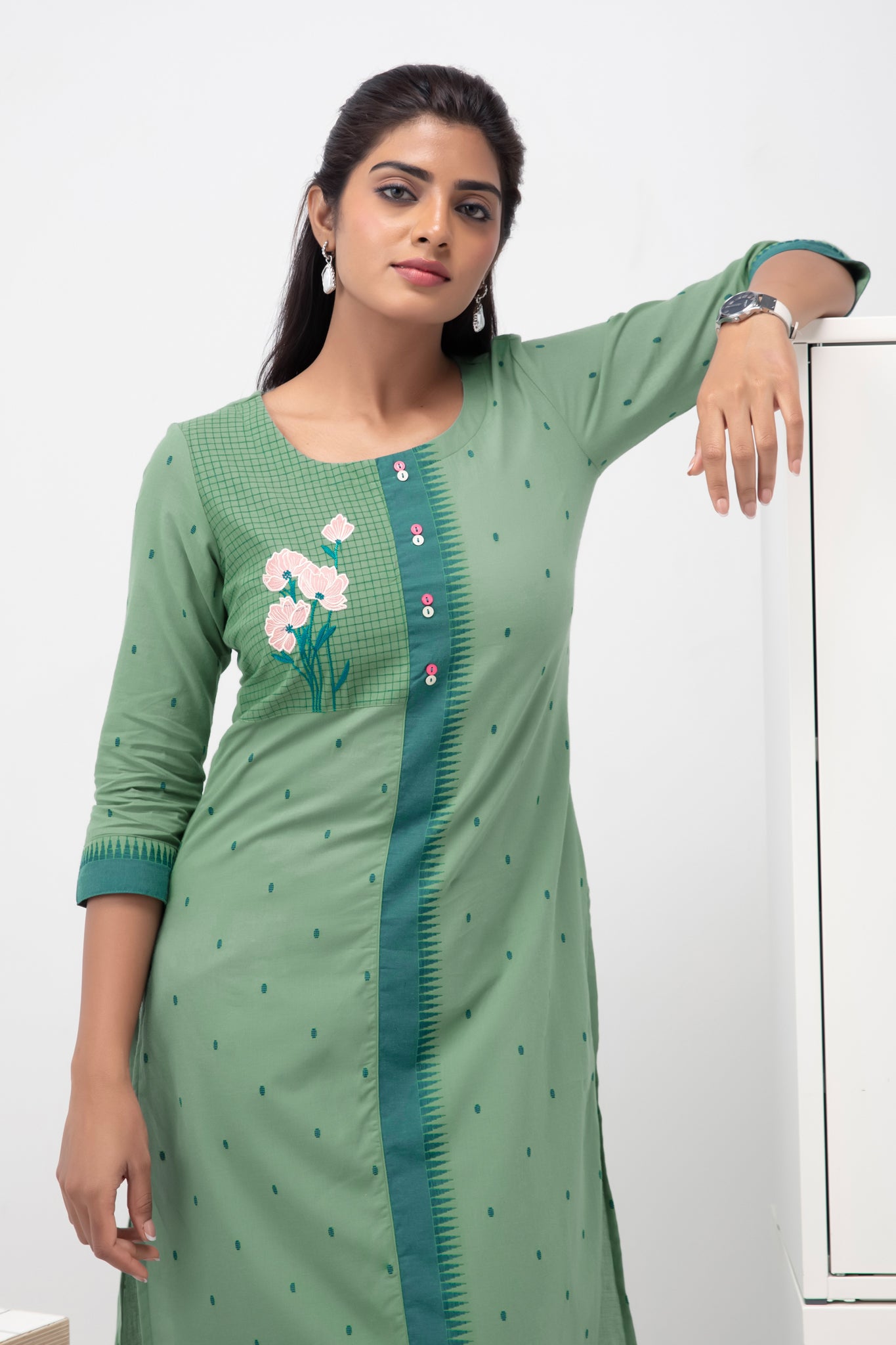 Green Dobby Cotton Kurta