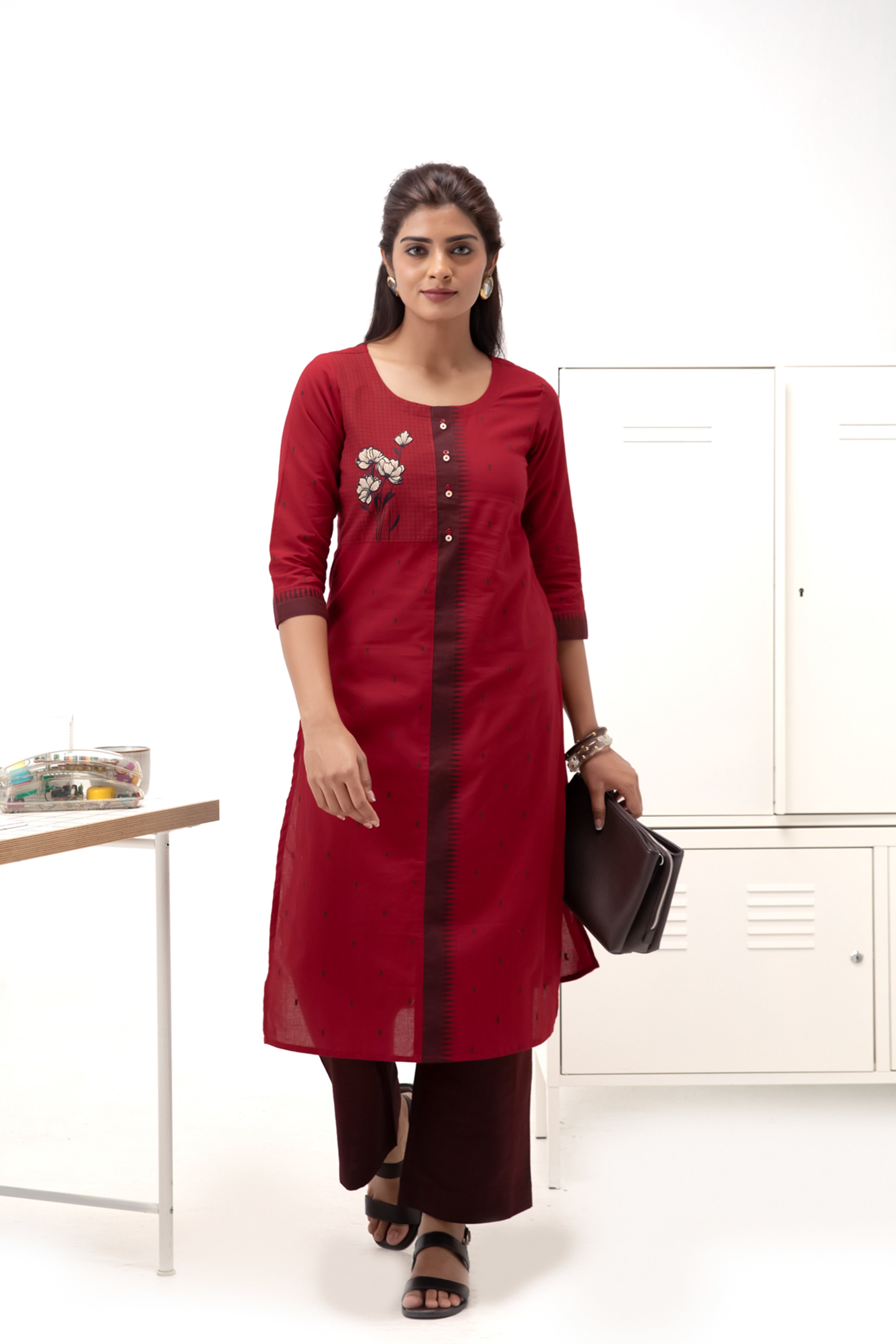 Maroon Dobby Cotton Kurta