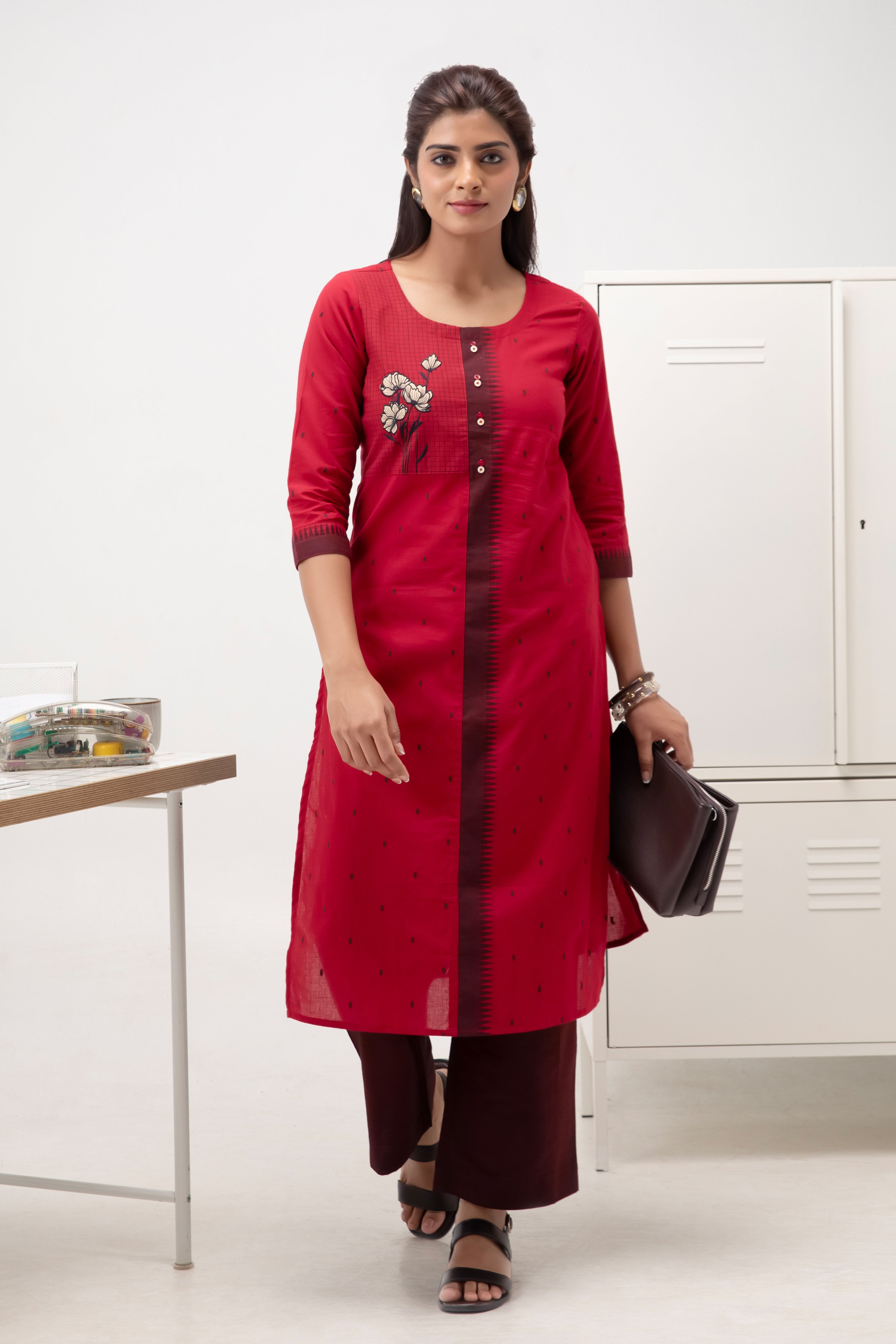 Maroon Dobby Cotton Kurta