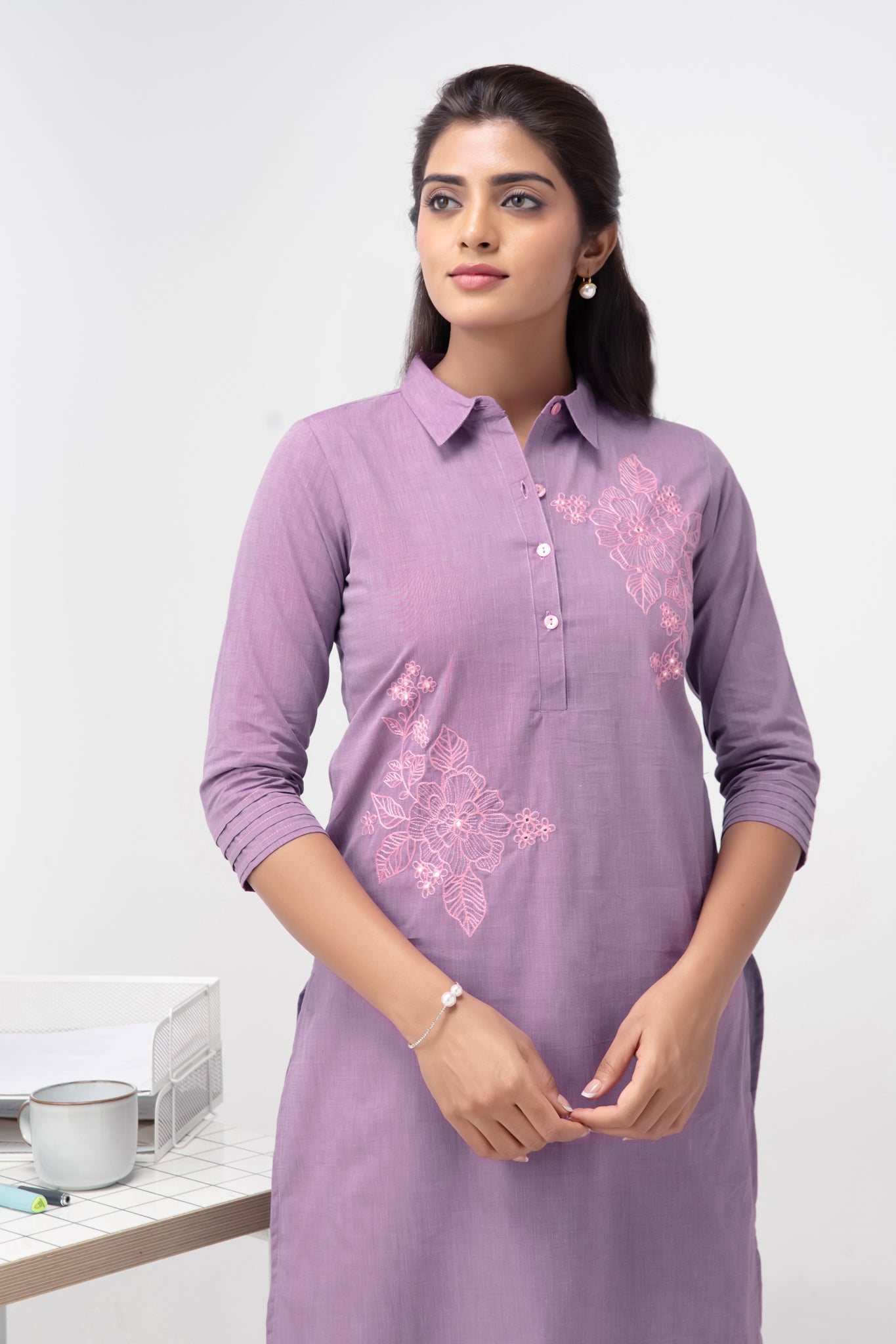 Purple Floral Cotton Kurta