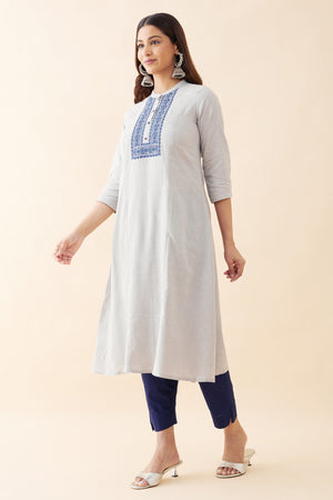 Floral Embroidered Kurta - Grey