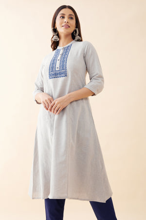 Floral Embroidered Kurta - Grey