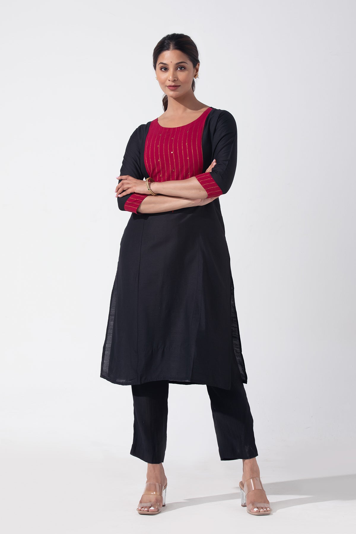 Black Kurta with Embroidered Yoke
