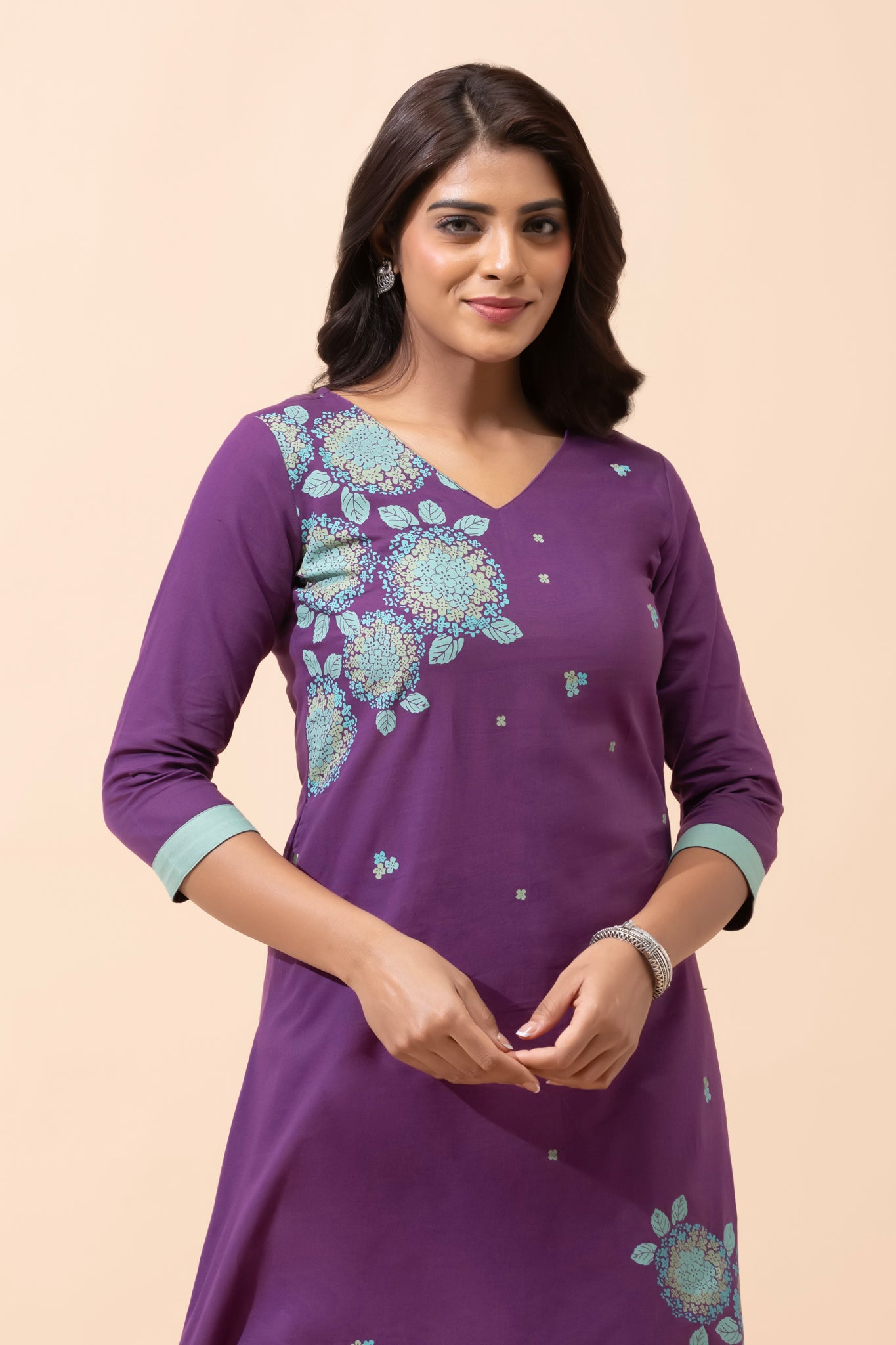 Purple Floral Cotton Kurta