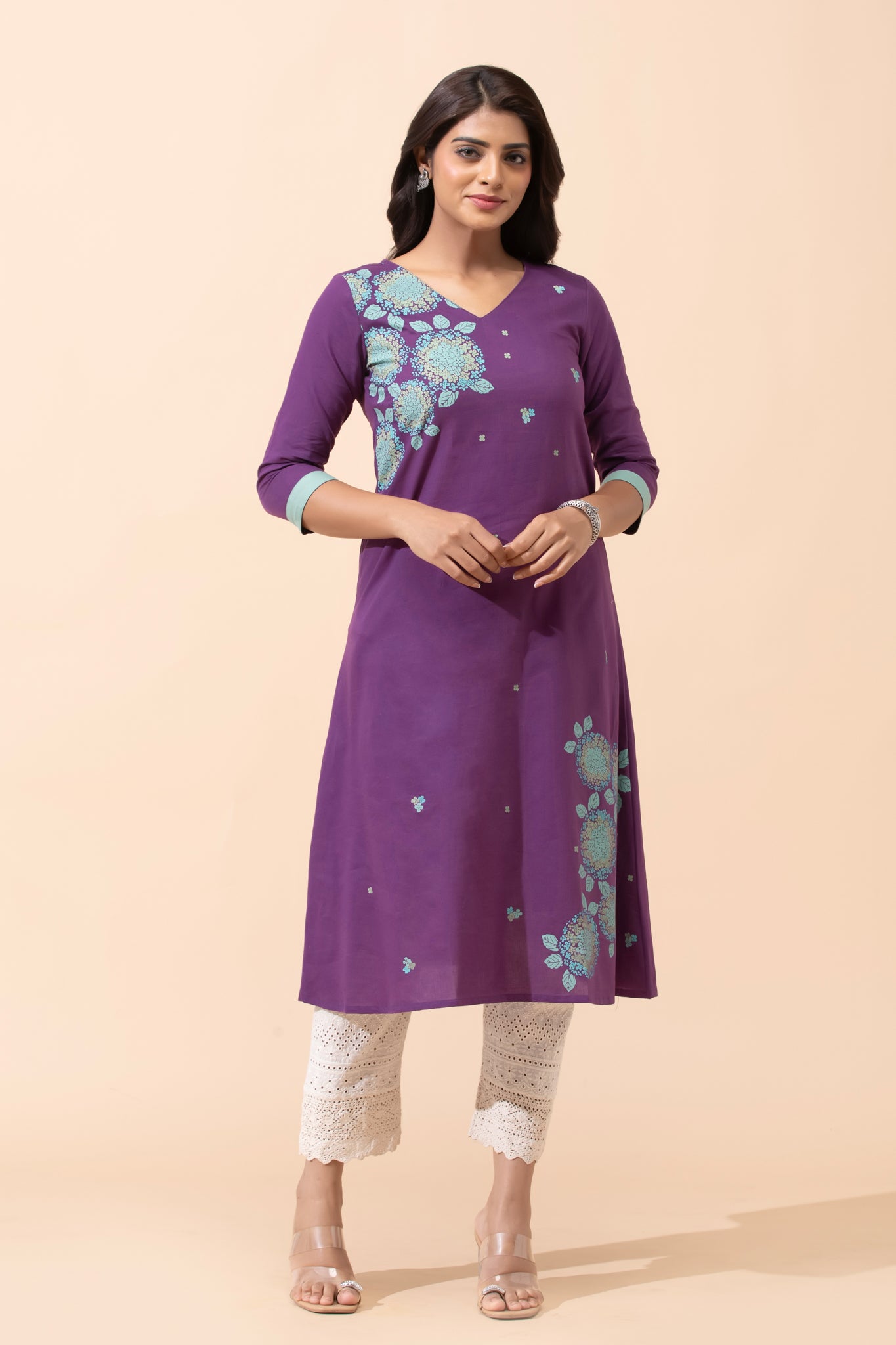 Purple Floral Cotton Kurta