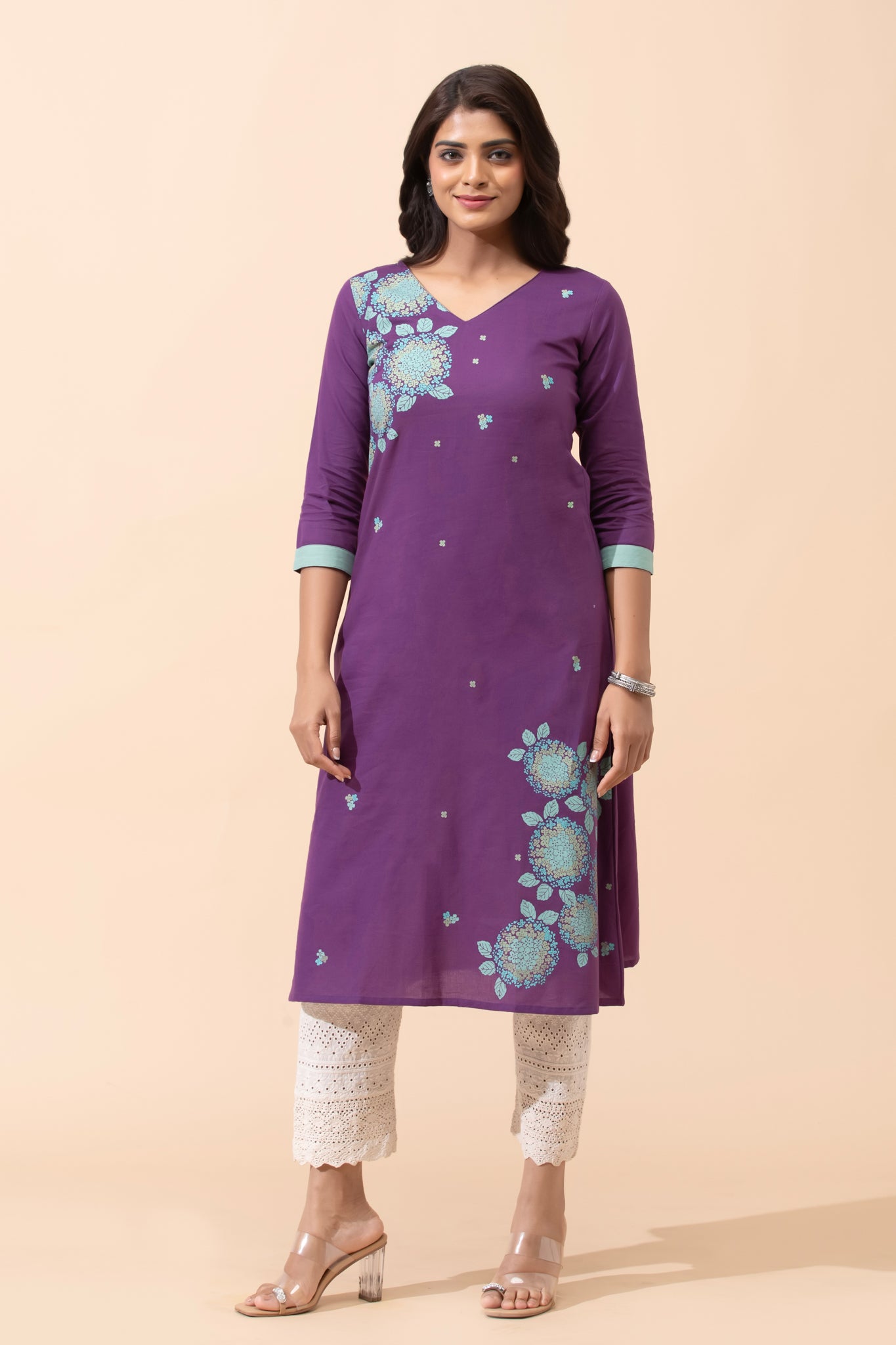 Purple Floral Cotton Kurta