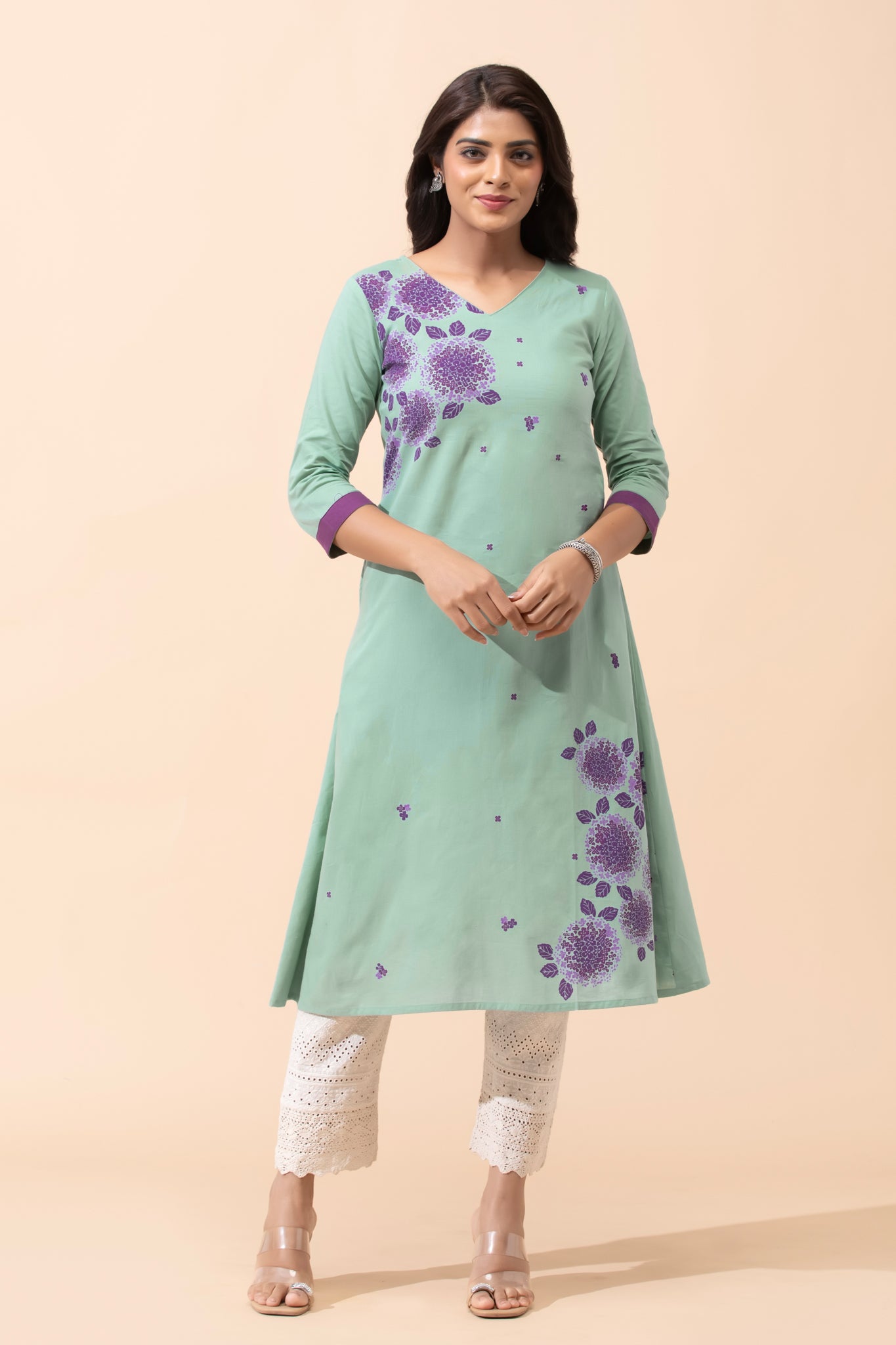 Turquoise Floral Cotton Kurta