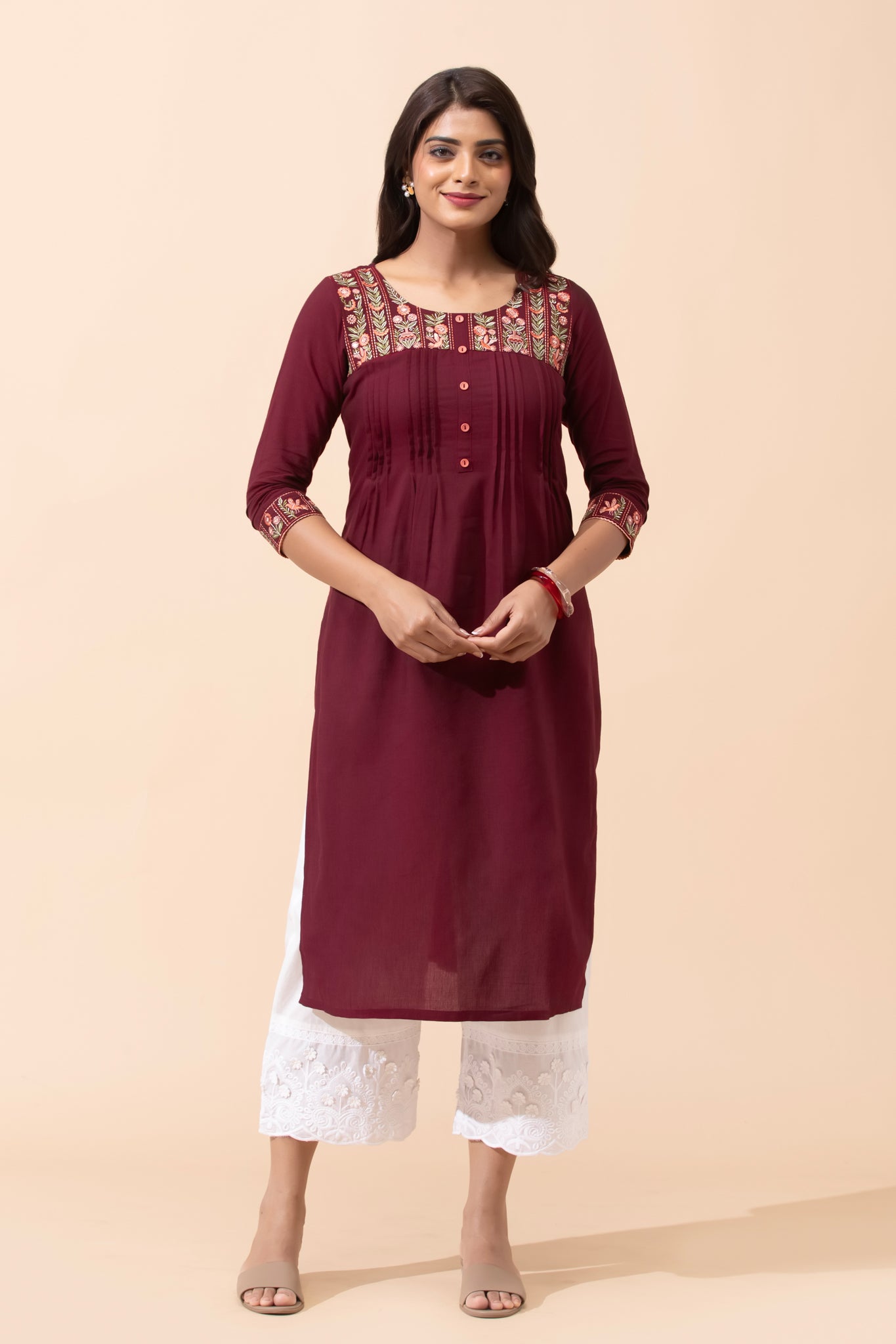 Maroon Floral Cotton Kurta
