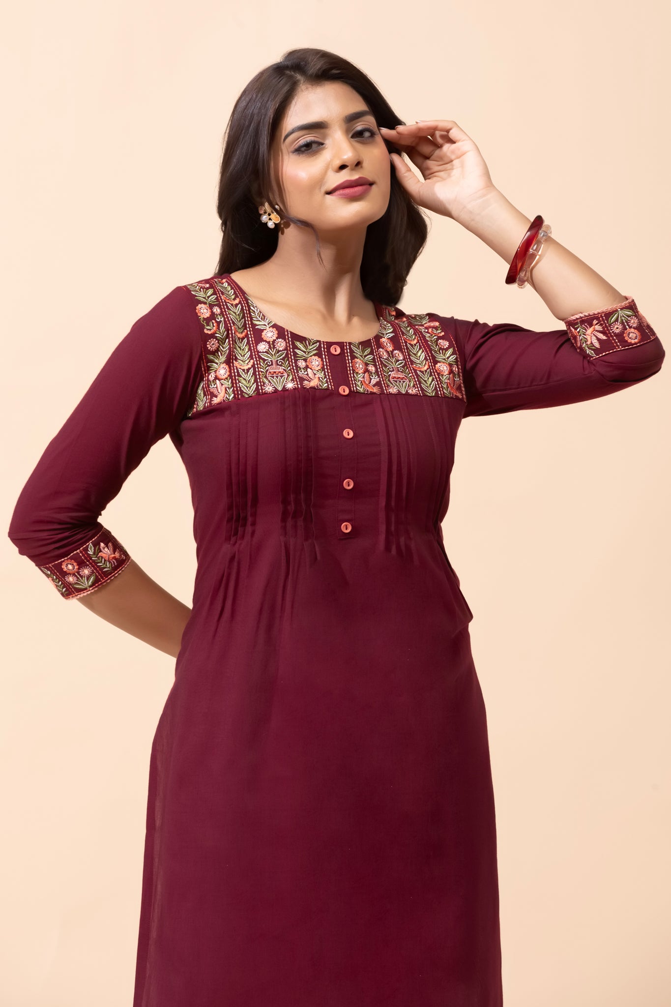 Maroon Floral Cotton Kurta
