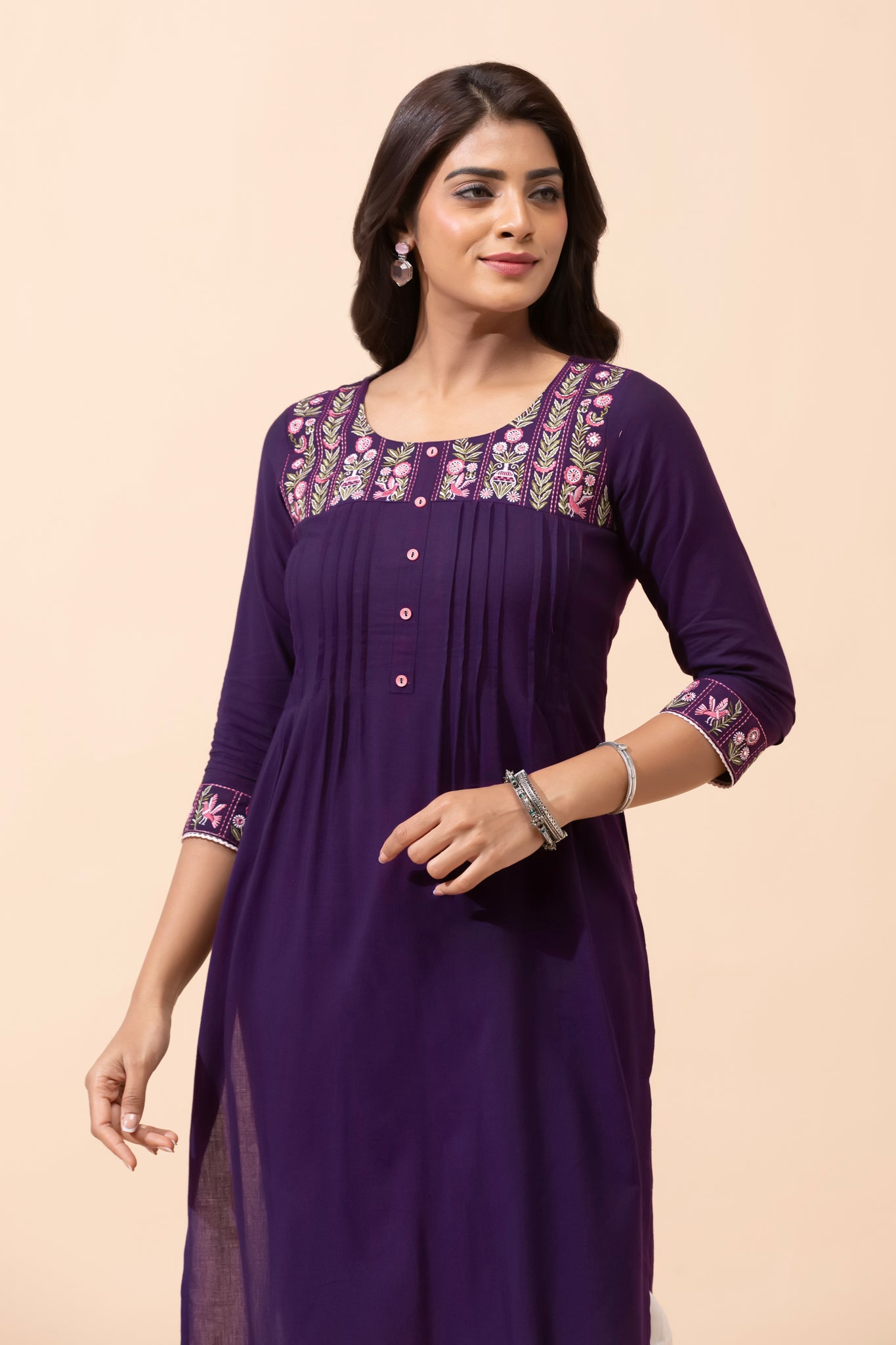 Purple Floral Cotton Kurta