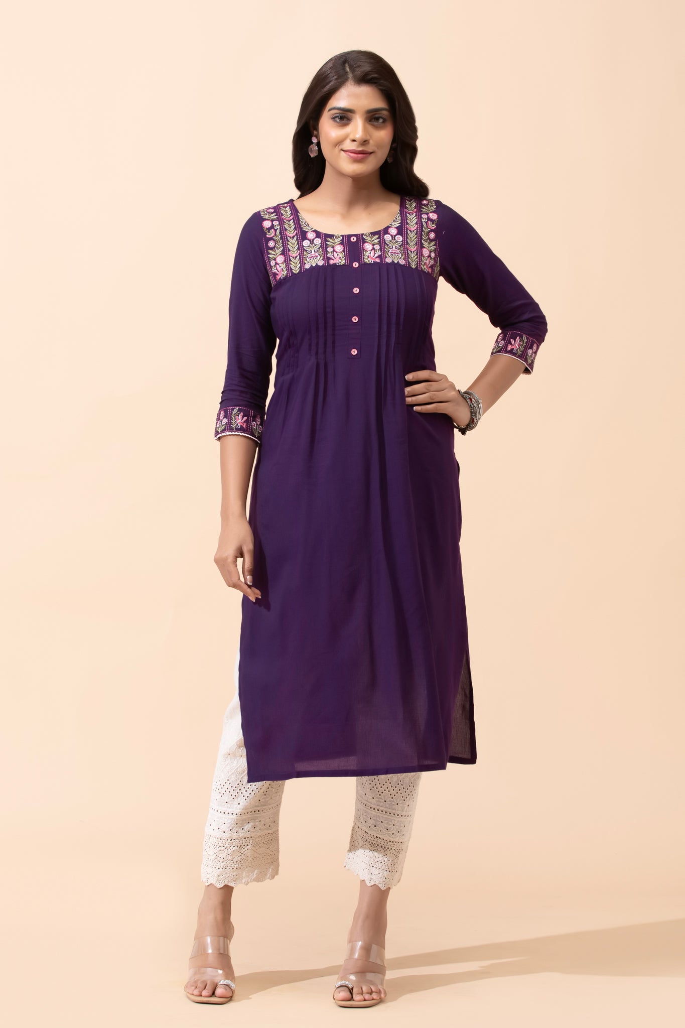 Purple Floral Cotton Kurta