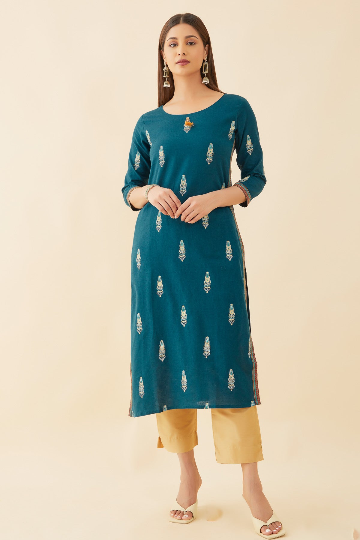 All Over Geometric Motif Printed Kurta Blue