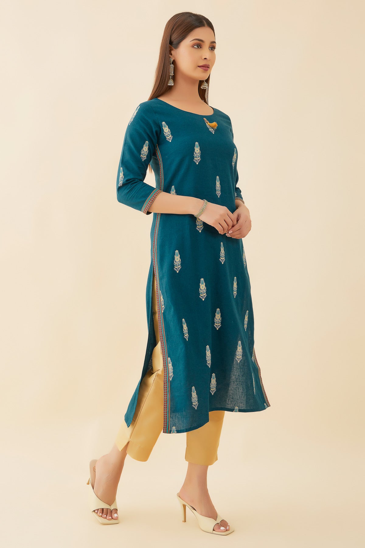 All Over Geometric Motif Printed Kurta Blue