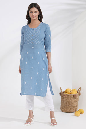 Dobby Weave Cotton Lightweight Blue Kurta