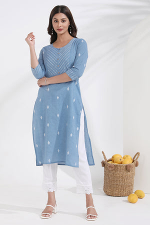 Dobby Weave Cotton Lightweight Blue Kurta