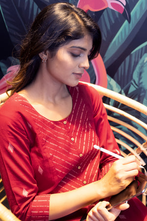 Dobby Weave Cotton Maroon Kurta
