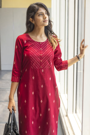 Dobby Weave Cotton Maroon Kurta