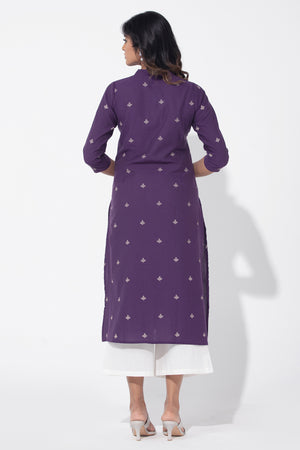 Floral Line Printed Purple Cotton Kurta