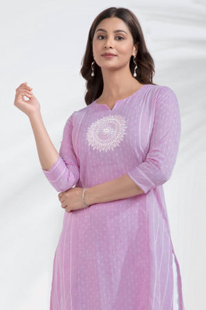 Mandala Embroidered Monochrome Lavendar Dobby Weave Kurta