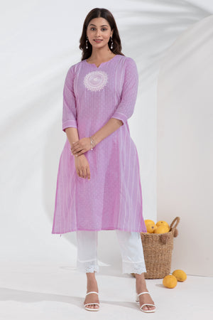 Mandala Embroidered Monochrome Lavendar Dobby Weave Kurta