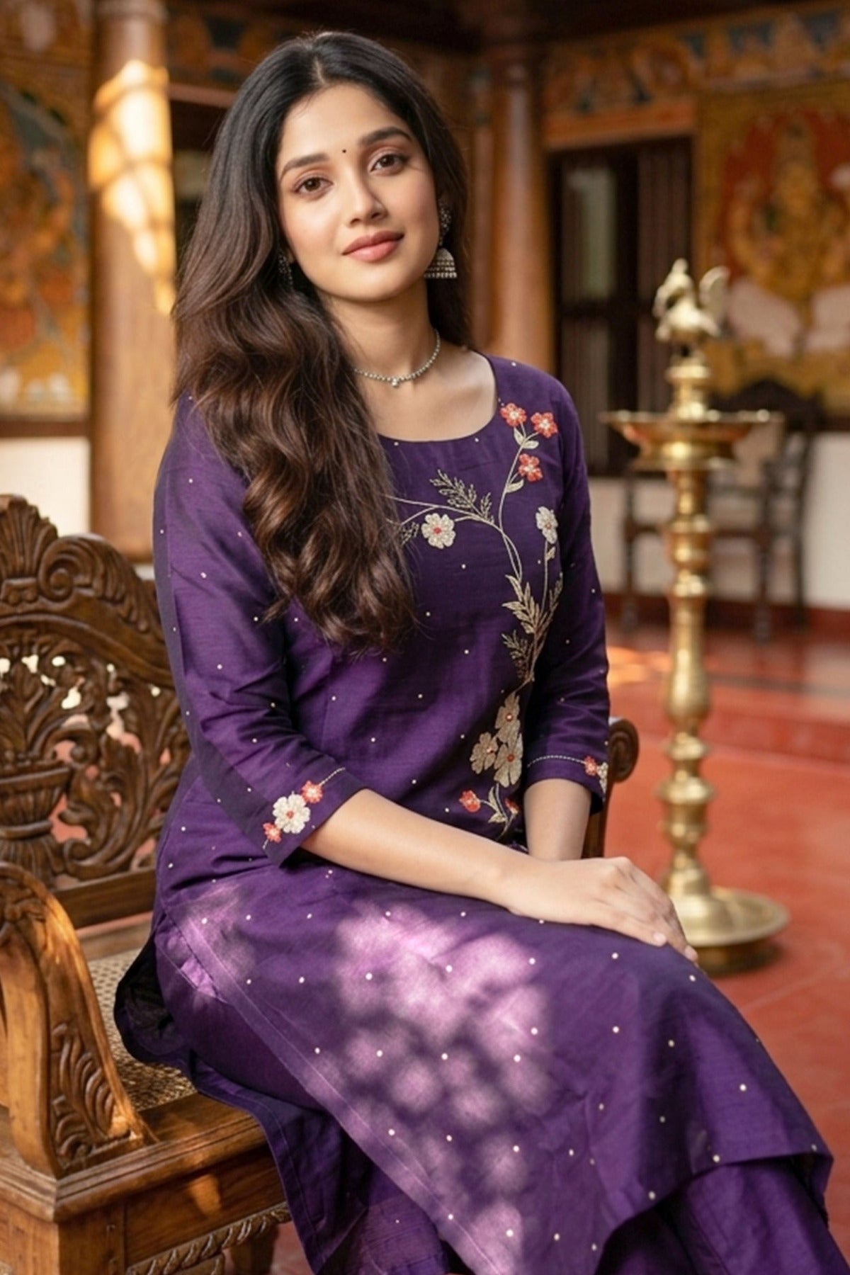 PURPLE KURTA WITH FLORAL EMBROIDERY