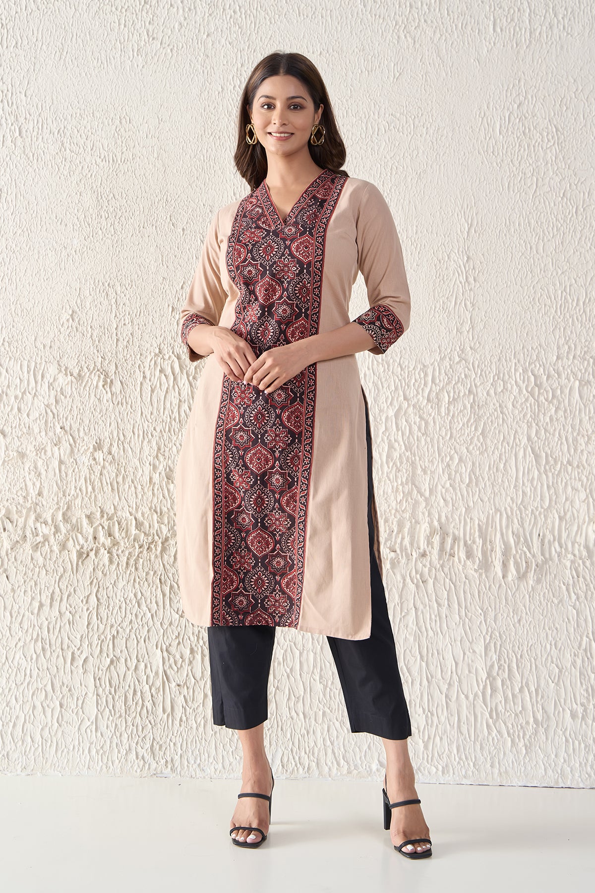 Ajrakh Printed Beige Cotton Kurta