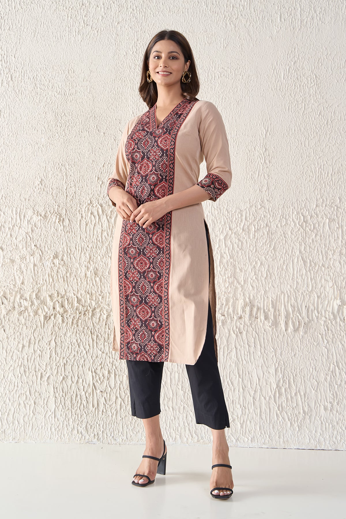 Ajrakh Printed Beige Cotton Kurta