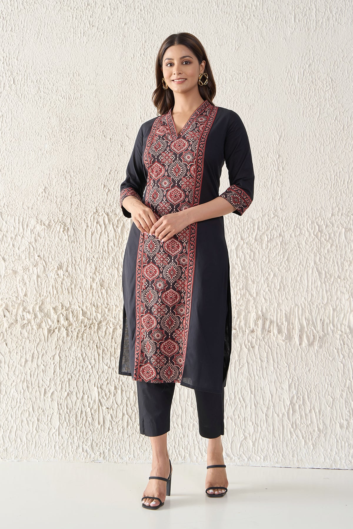 Ajrakh Printed Black Cotton Kurta
