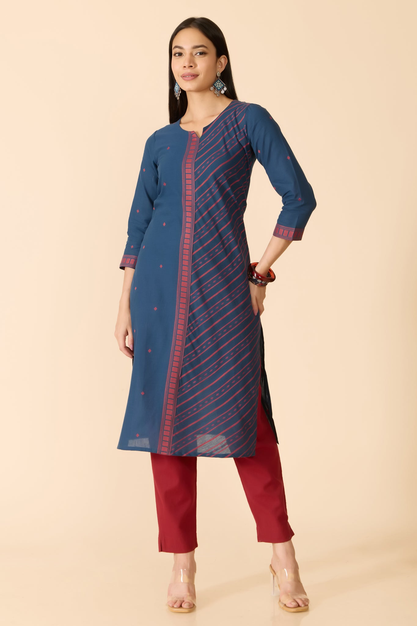 BLUE DOBBY COTTON KURTA