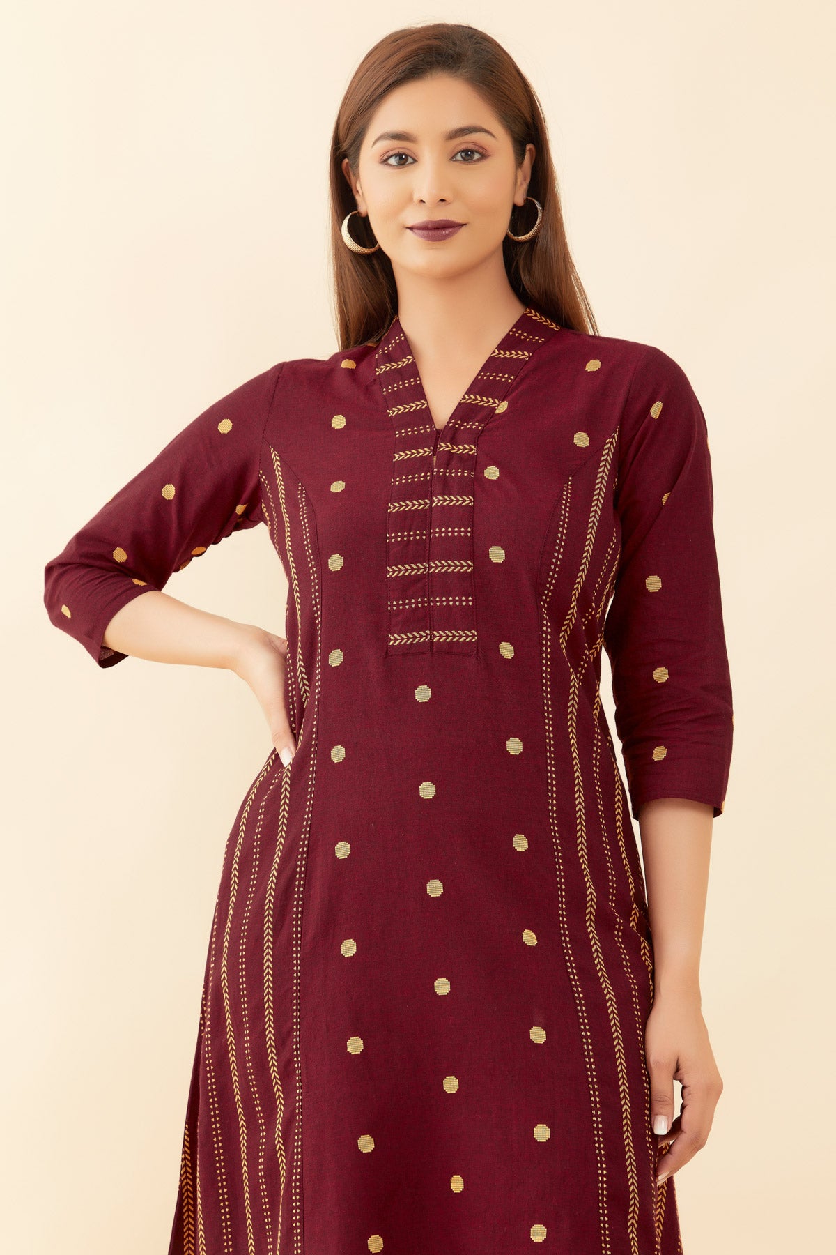 All Over Geometric Pattern Kurta Maroon