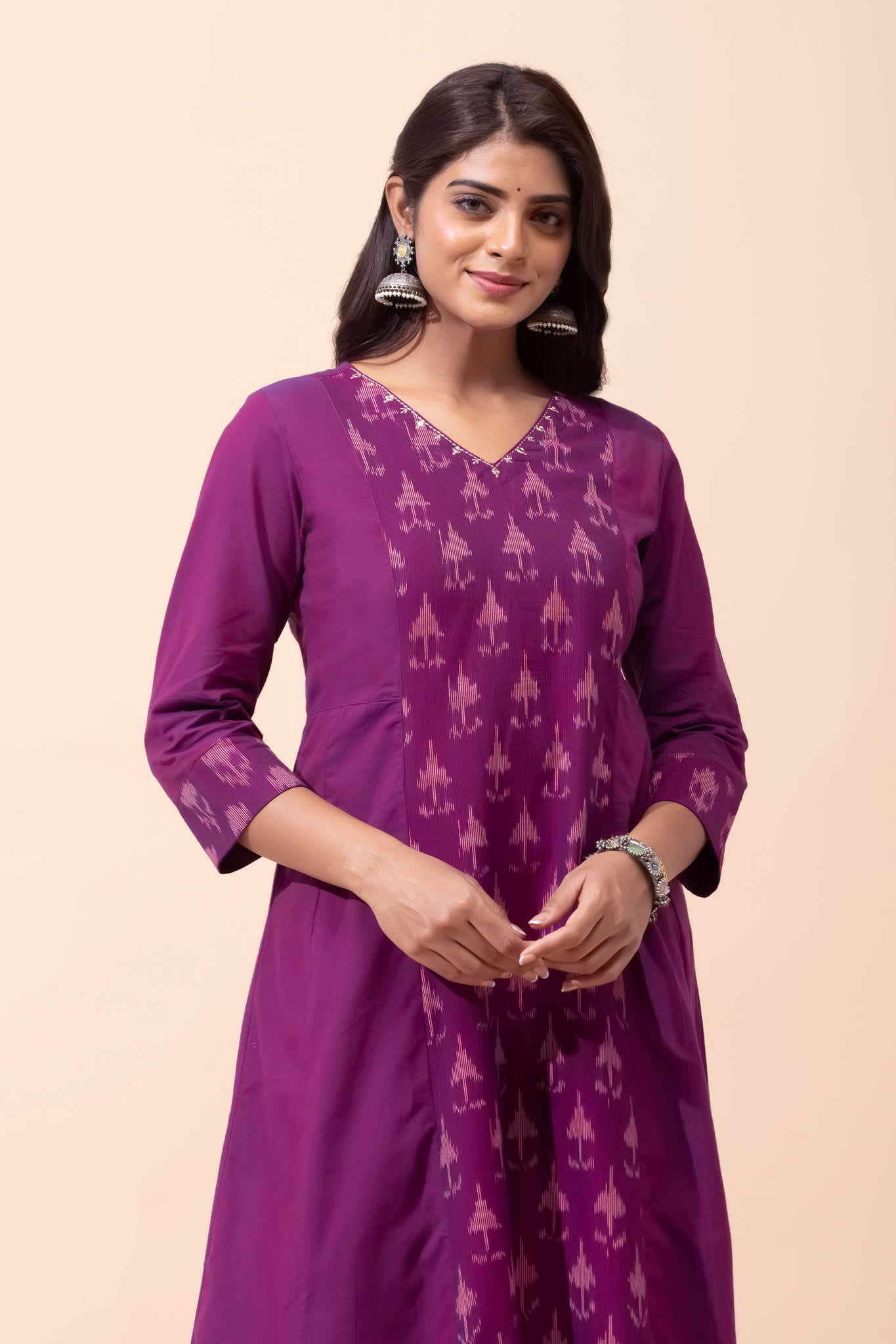 Magenta Ikat Cotton Kurta