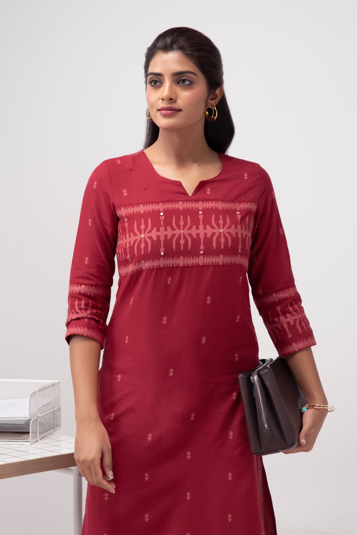 Workwear Red Cotton Kurta