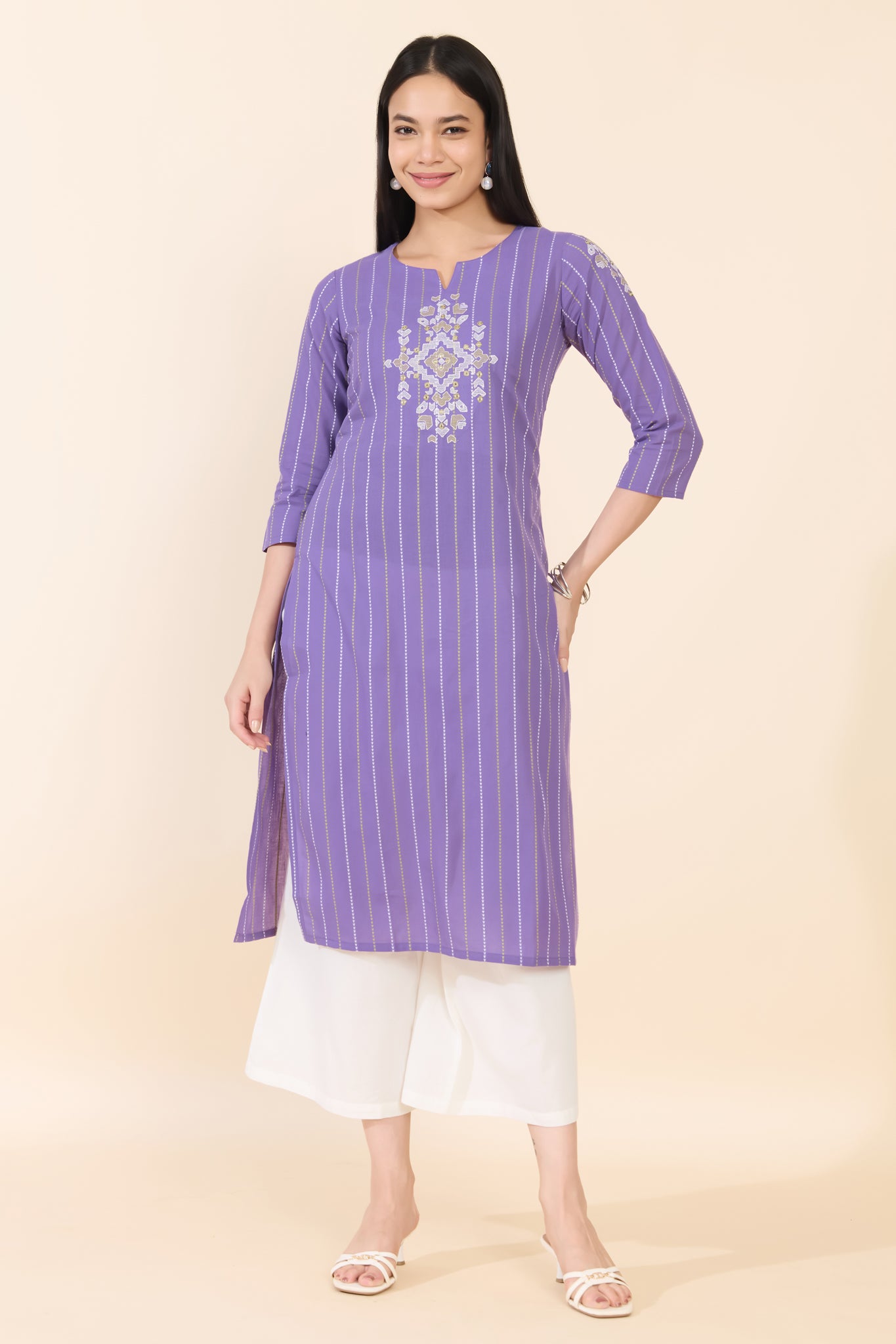 LAVENDER EMBROIDERED COTTON KURTA