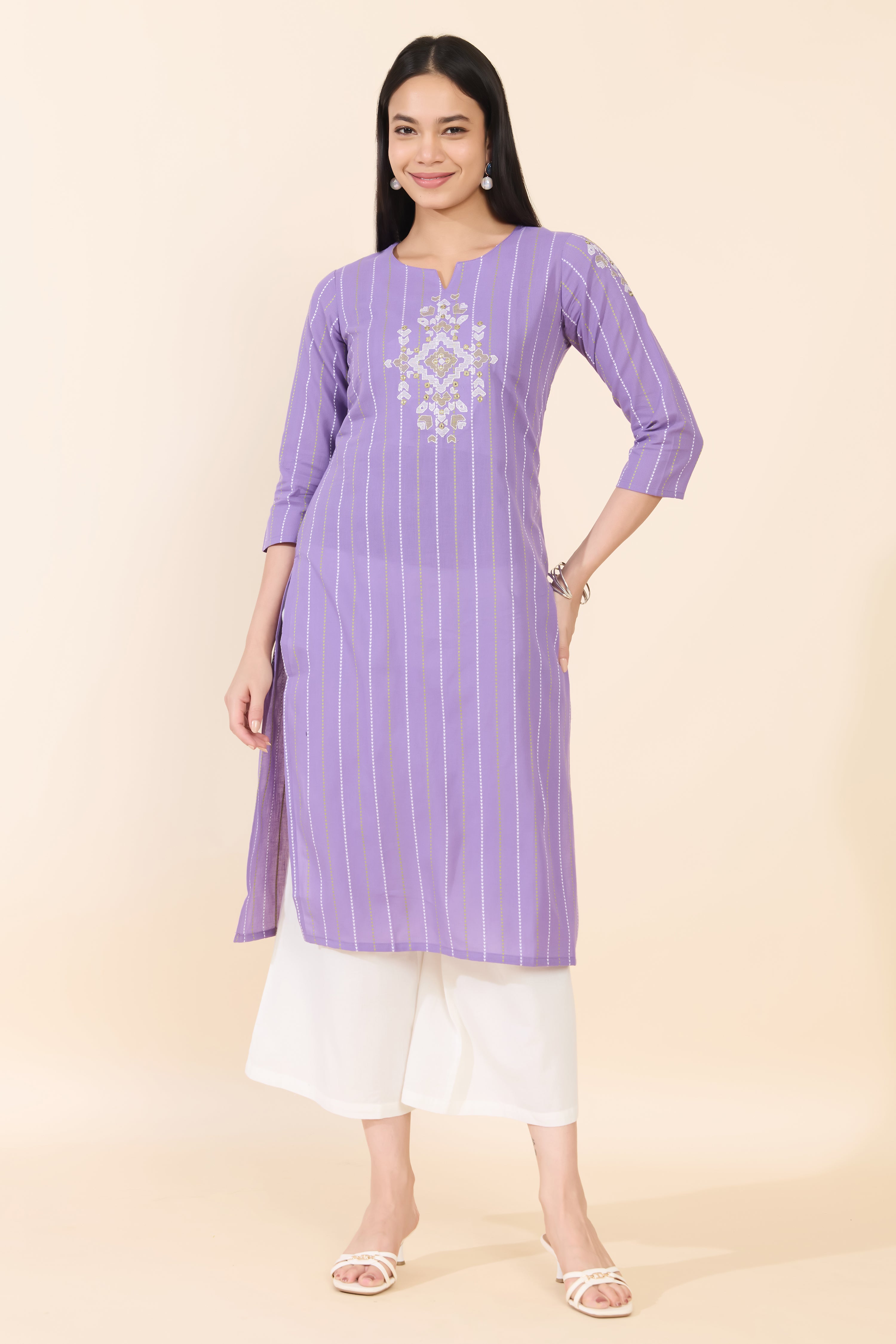 LAVENDER EMBROIDERED COTTON KURTA