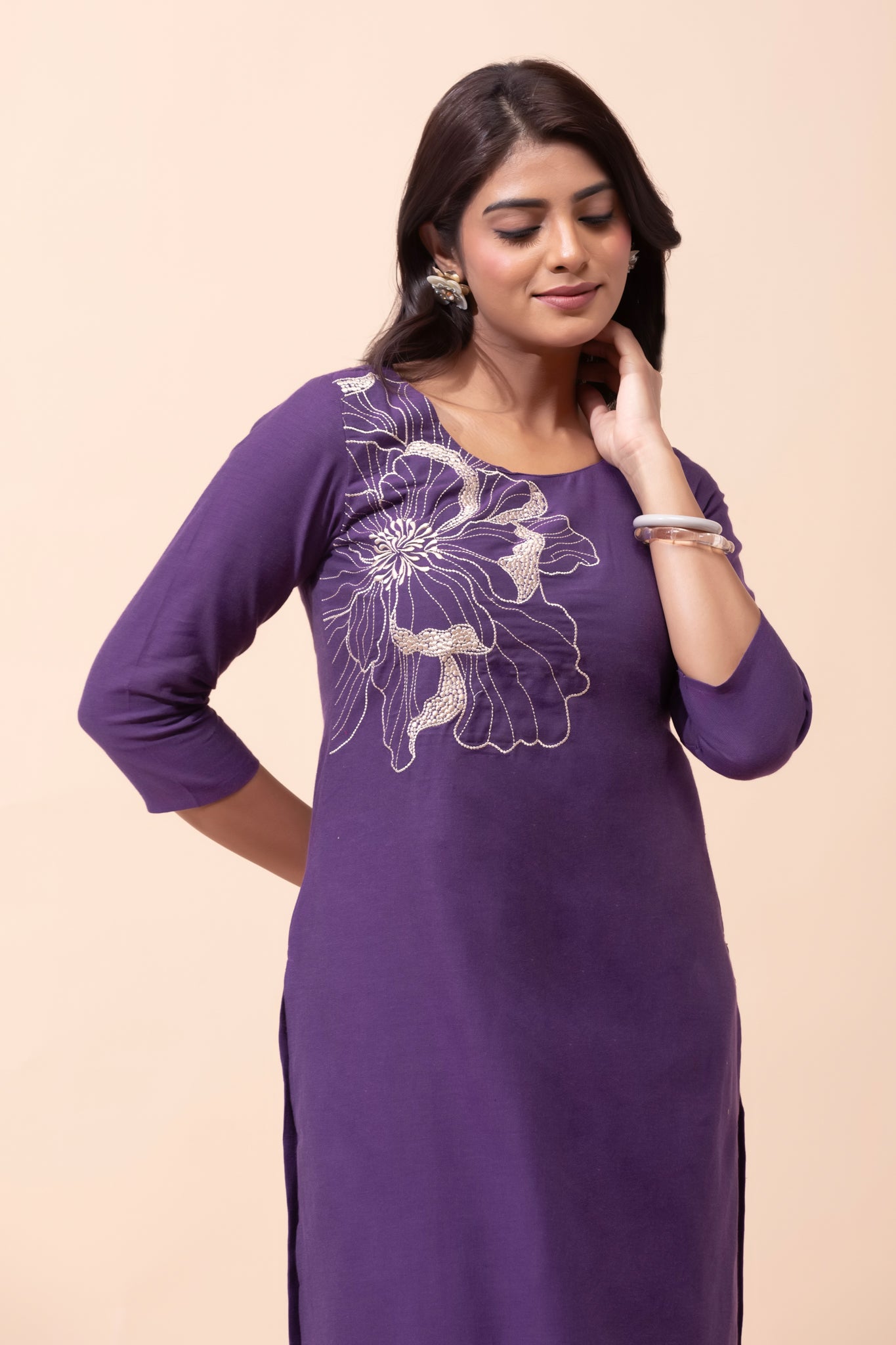 Purple Floral Cotton Kurta