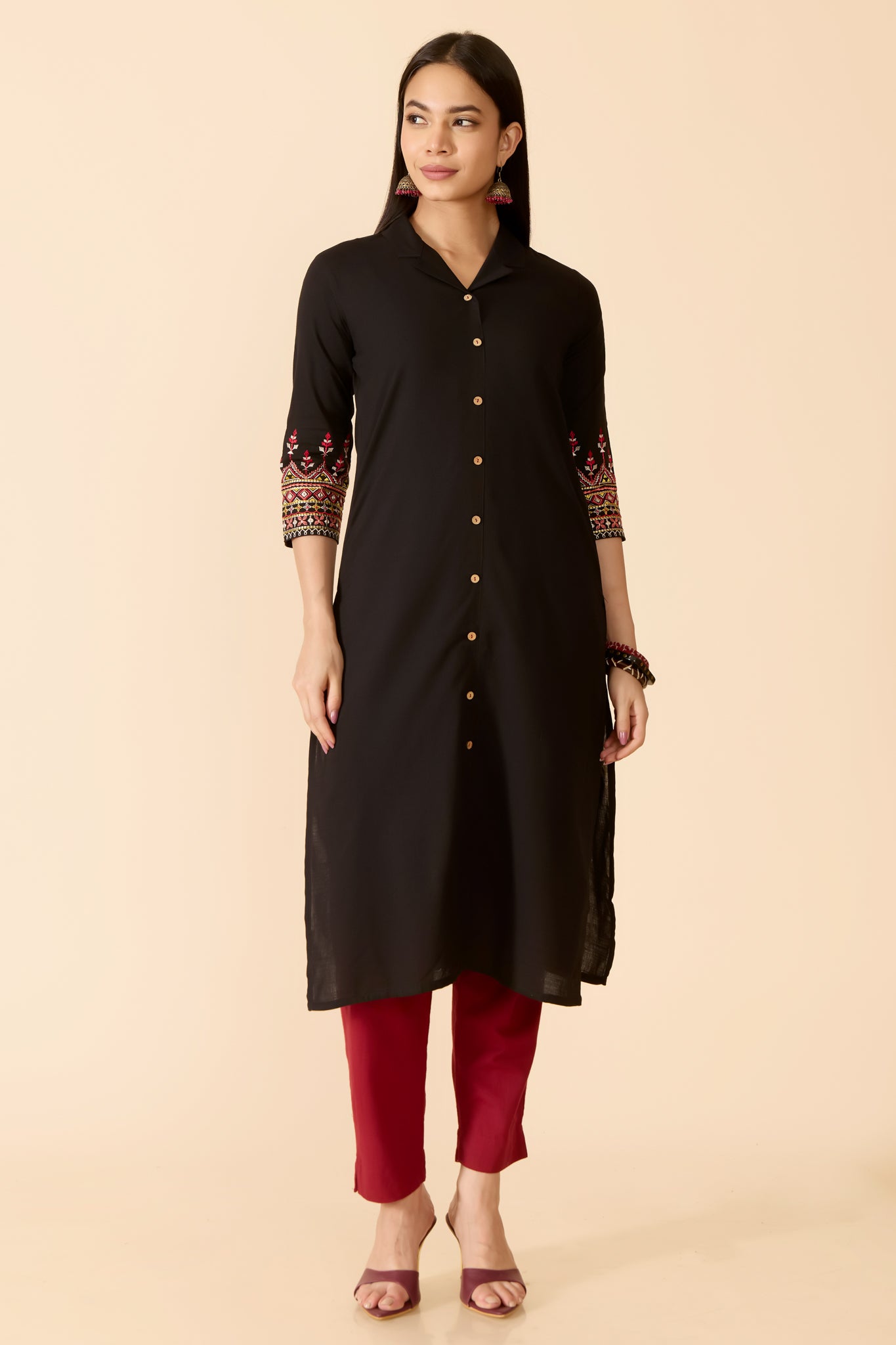 BLACK SOLID COTTON KURTA