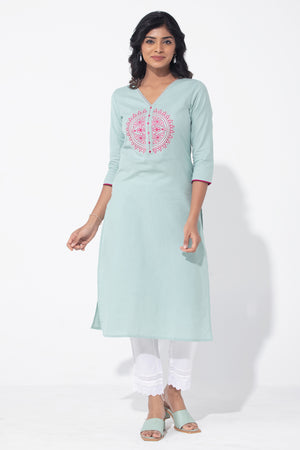 Mandala Floral Printed Turqouise Kurta