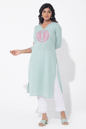 Mandala Floral Printed Turqouise Kurta