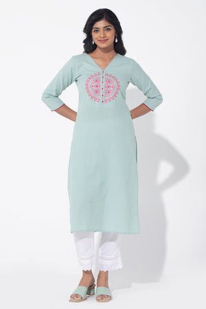 Mandala Floral Printed Turqouise Kurta