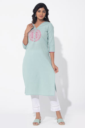 Mandala Floral Printed Turqouise Kurta