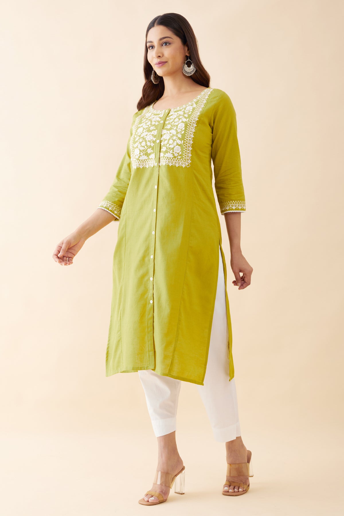 Floral Embroidered Kurta - Green
