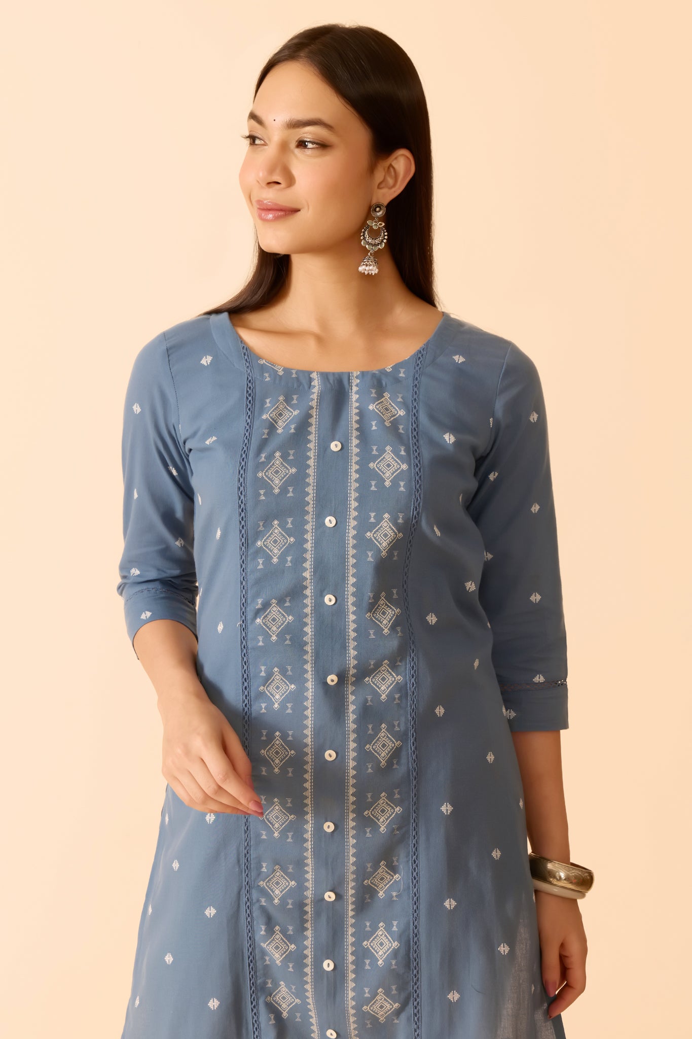 BLUE DOBBY COTTON KURTA