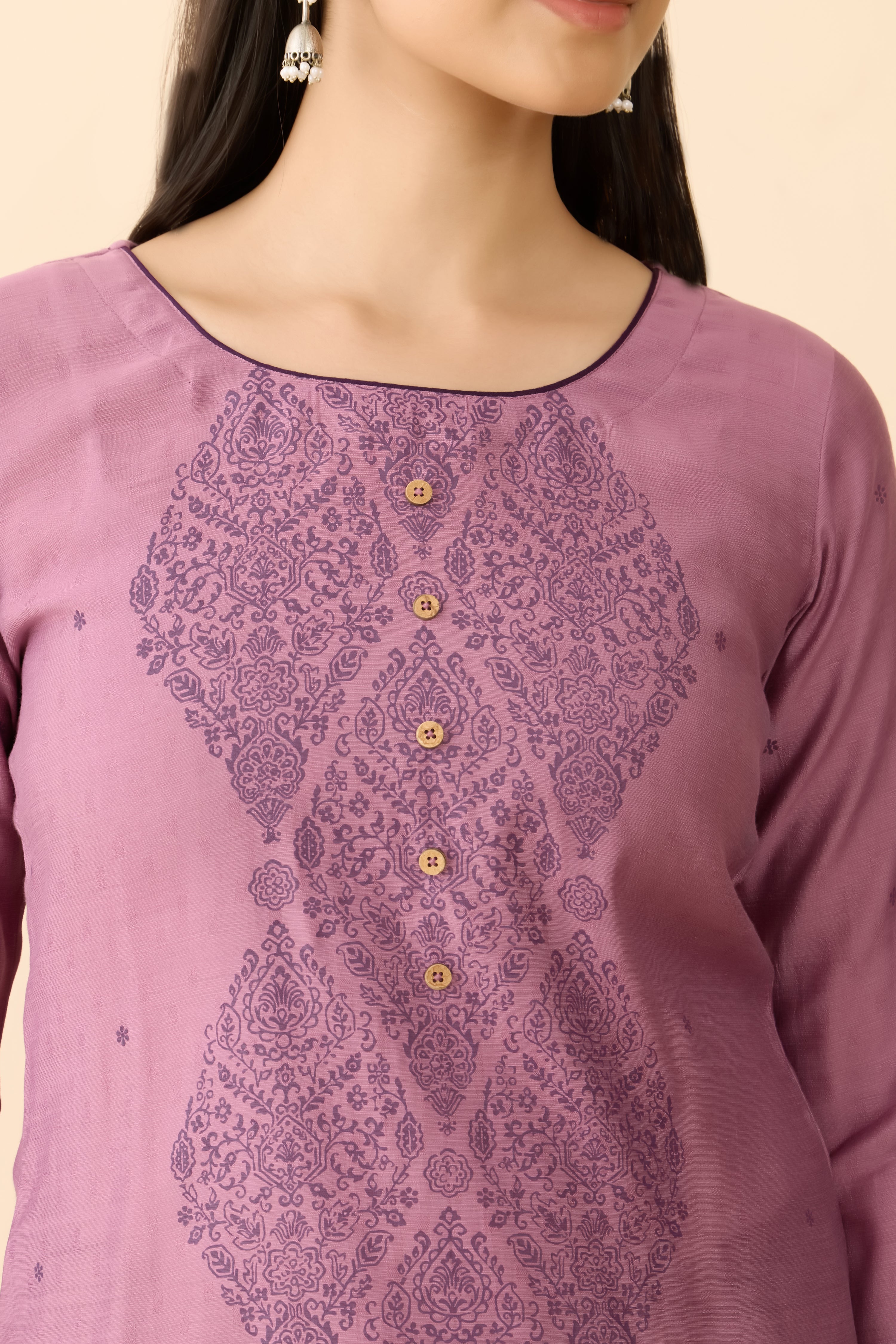 LAVENDER MUGHAL FLORAL PRINTED STRAIGHT CUT KURTA