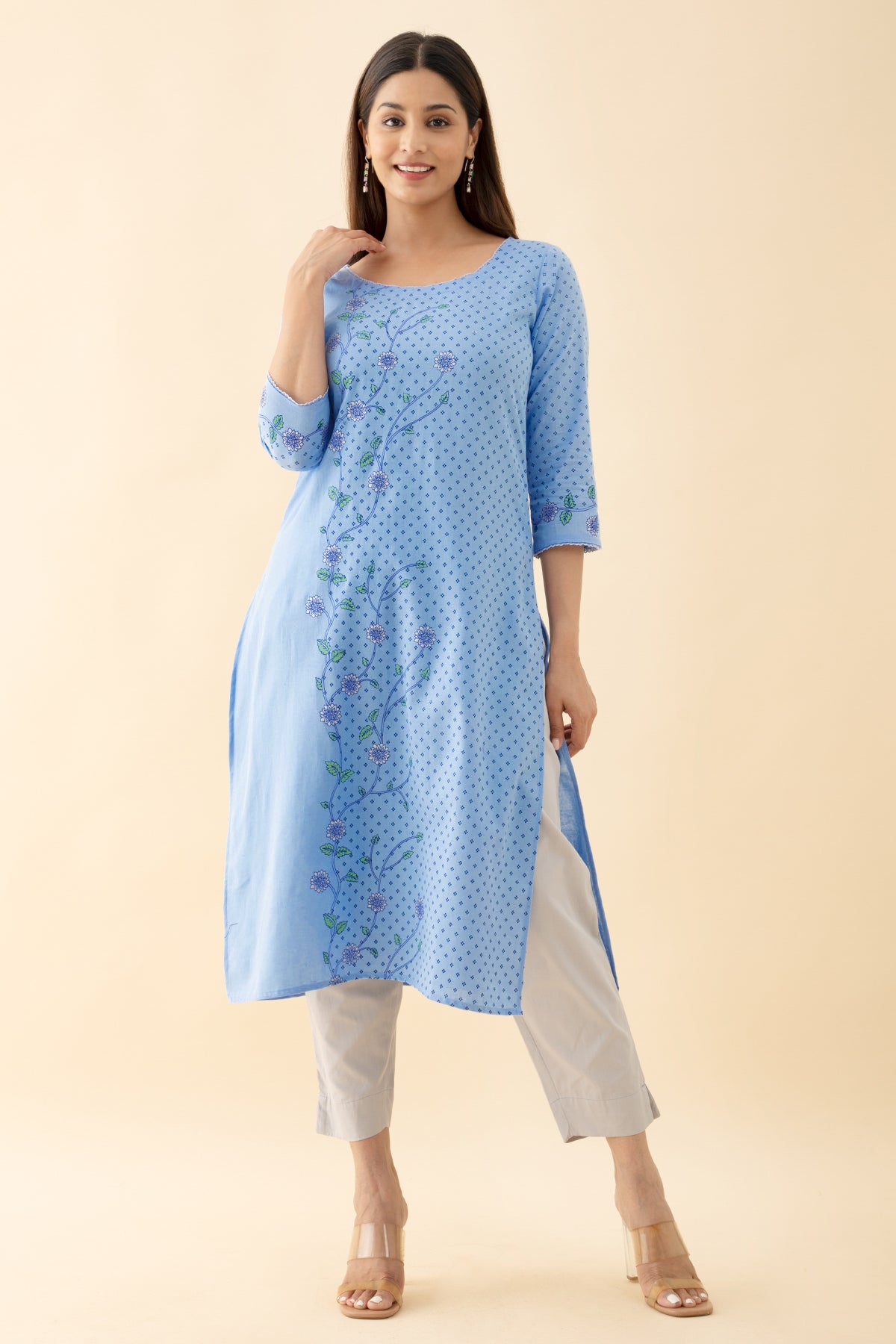 Floral Placement Printed Kurta - Blue