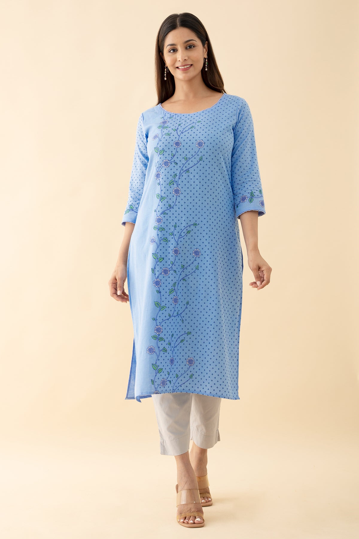 Floral Placement Printed Kurta - Blue
