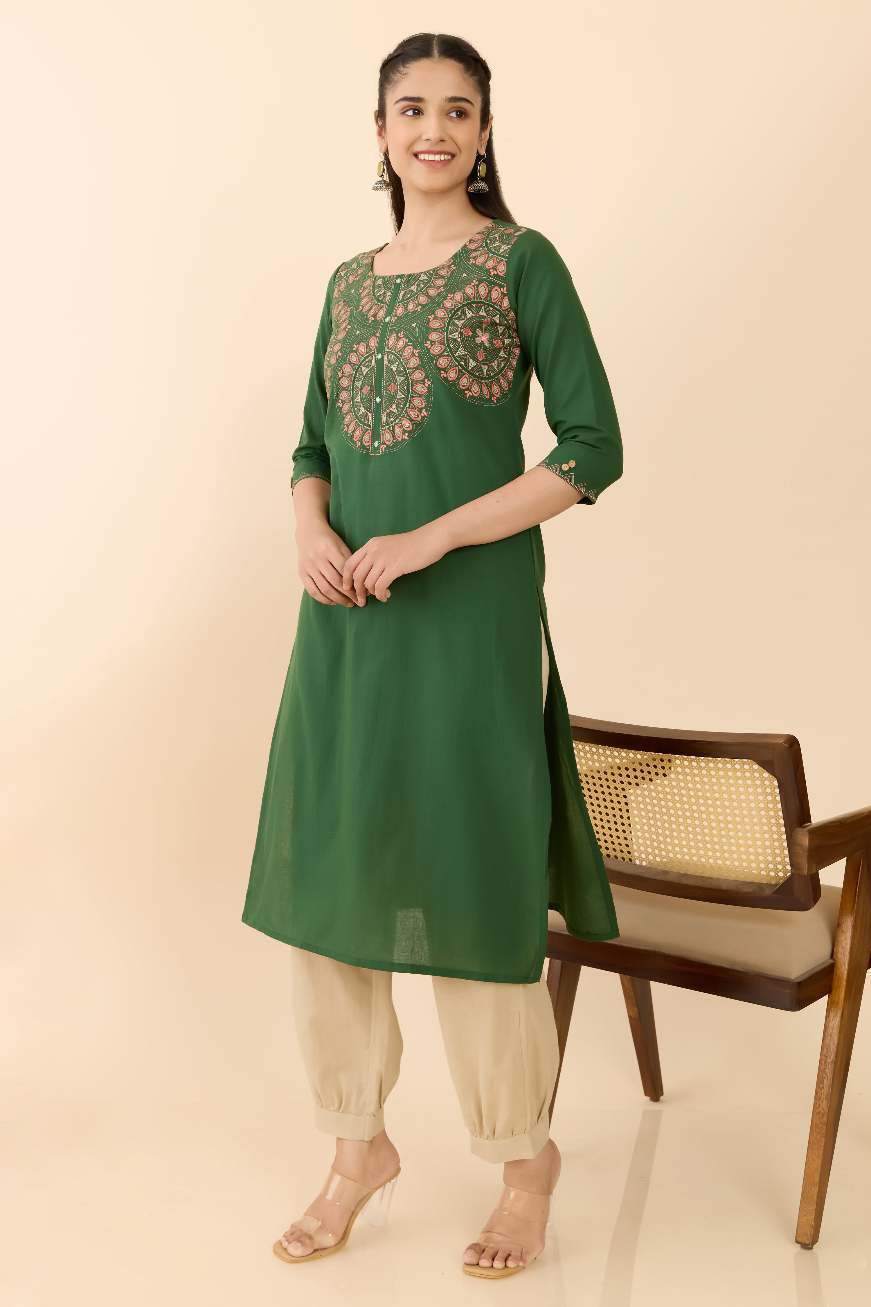 GREEN MANDALA PRINTED STRAIGHT CUT KURTA