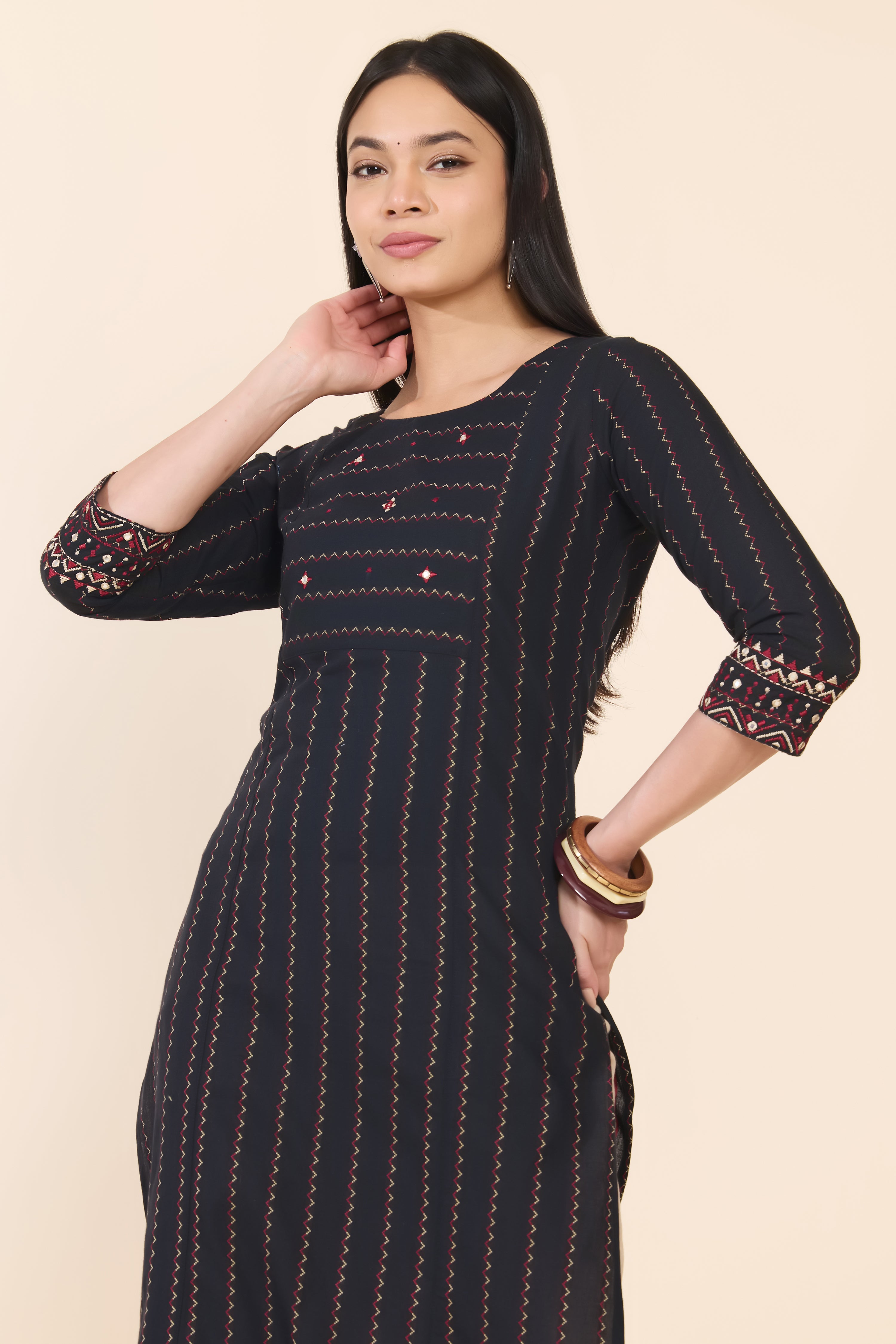 BLACK DOBBY COTTON KURTA