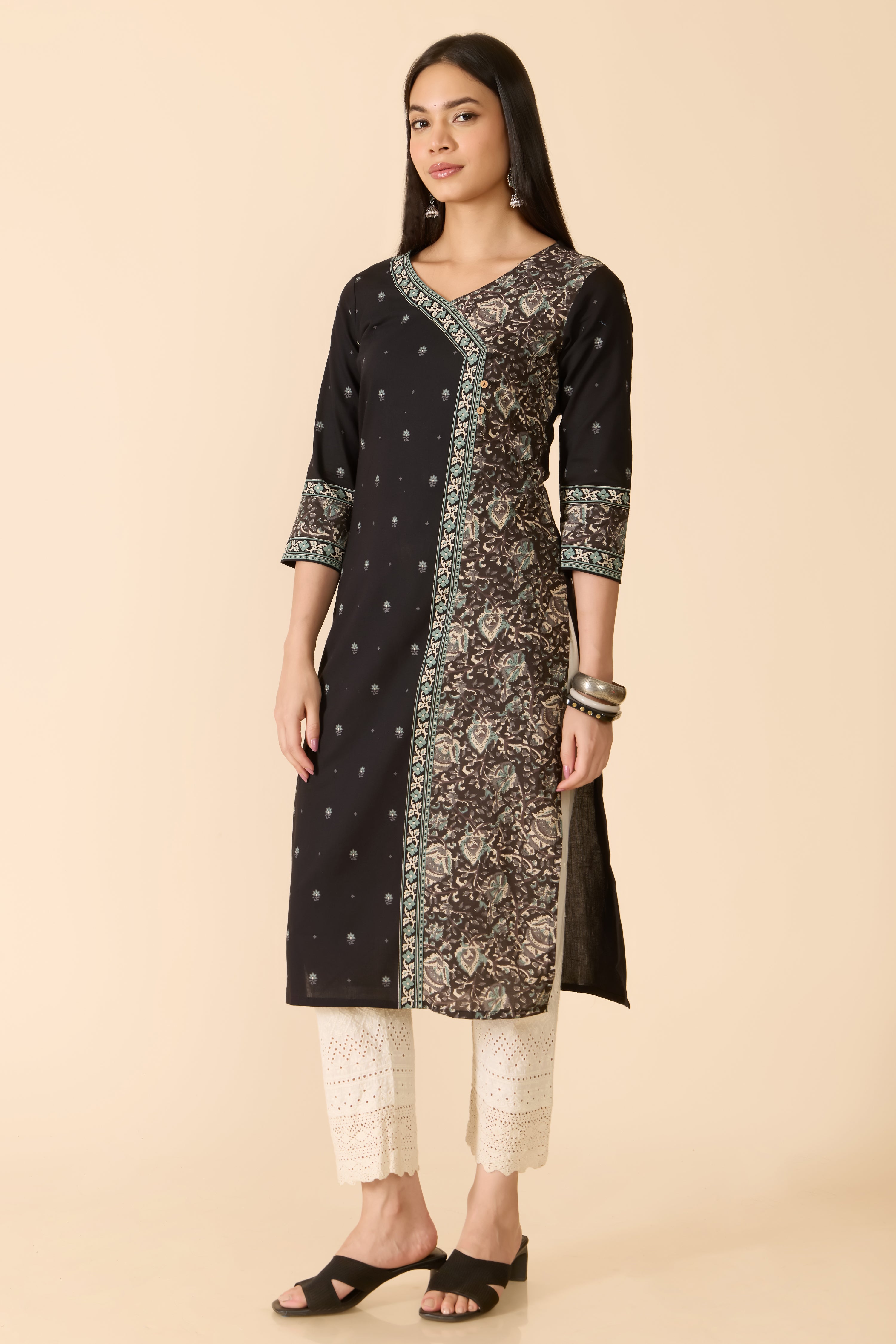BLACK KALAMKARI COTTON KURTA