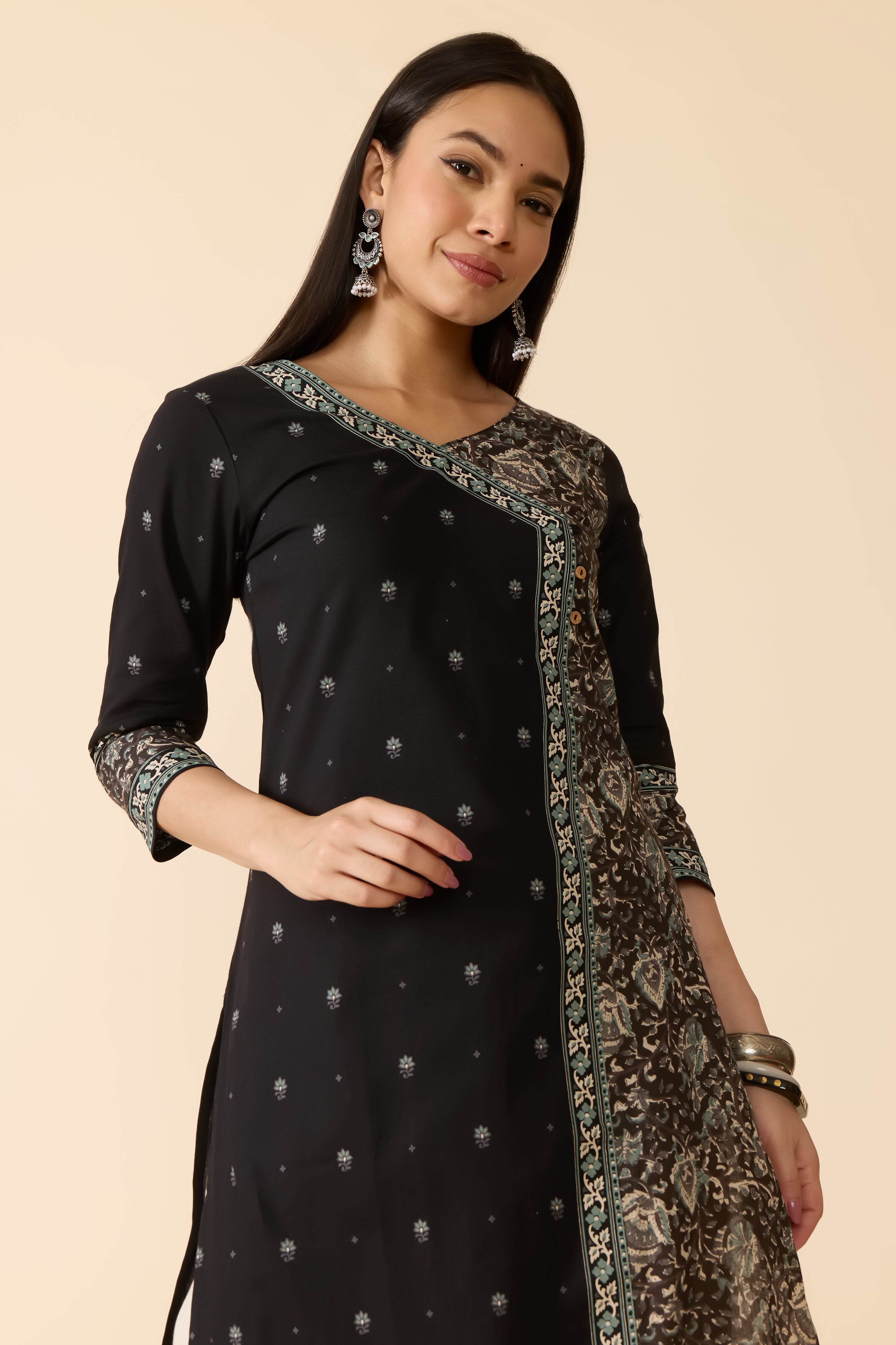 BLACK KALAMKARI COTTON KURTA